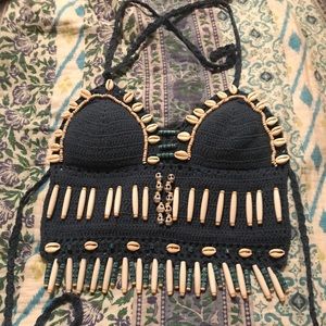 Blue crochet beaded crop top